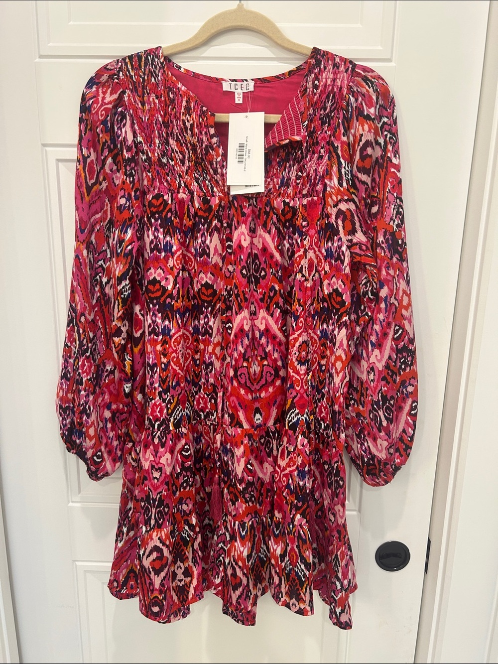 TCEC Pink Red Multicolor Printed Peasant Dress NWT size small